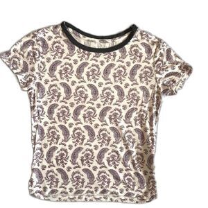 American Eagle Soft & Sexy T Shirt Paisley Ivory Blush Crop Tee top Small AEO AE